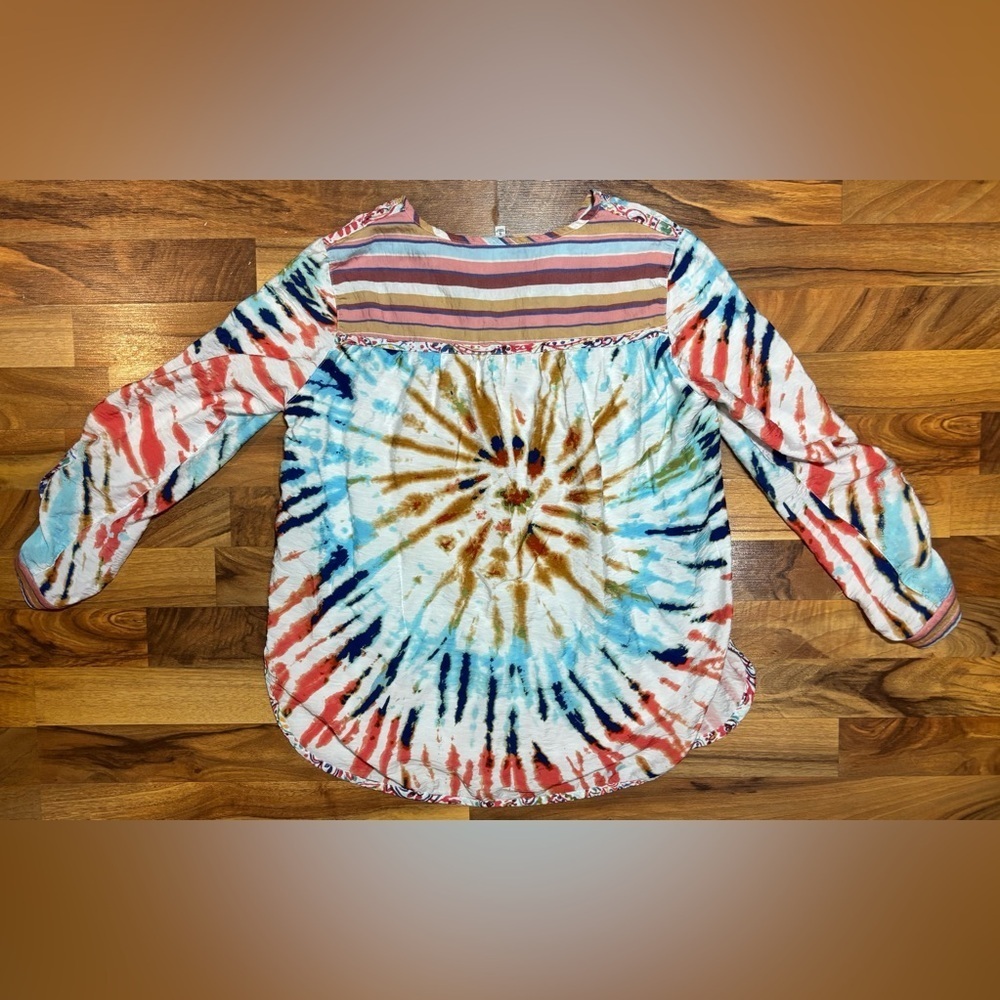 John Mark Tie Dye Boho Peasant Top Small - Picture 2 of 6